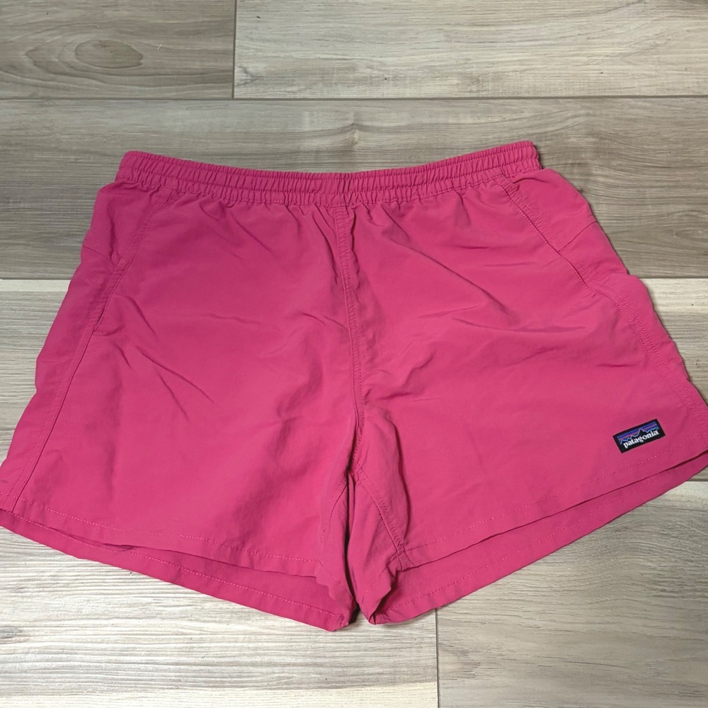 Patagonia Women Baggies Shorts Pink Pockets Size M Recycled Nylon Running